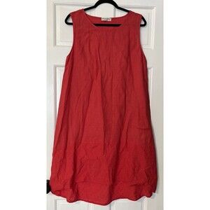 Terzo Millennio Linen Dress Large Red Lace Boho Coastal Lagenlook Sleeveless